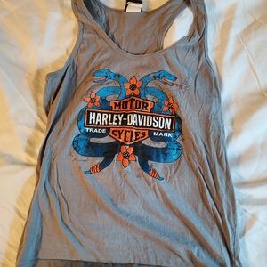 Harley-Davidson Gray Tank Top with Blue and Orange Design